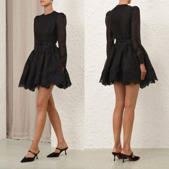 $1750 Zimmermann Black Embroidered Linen Silk Mini Hypnotic Dress size 2/Medium - Picture 1 of 13